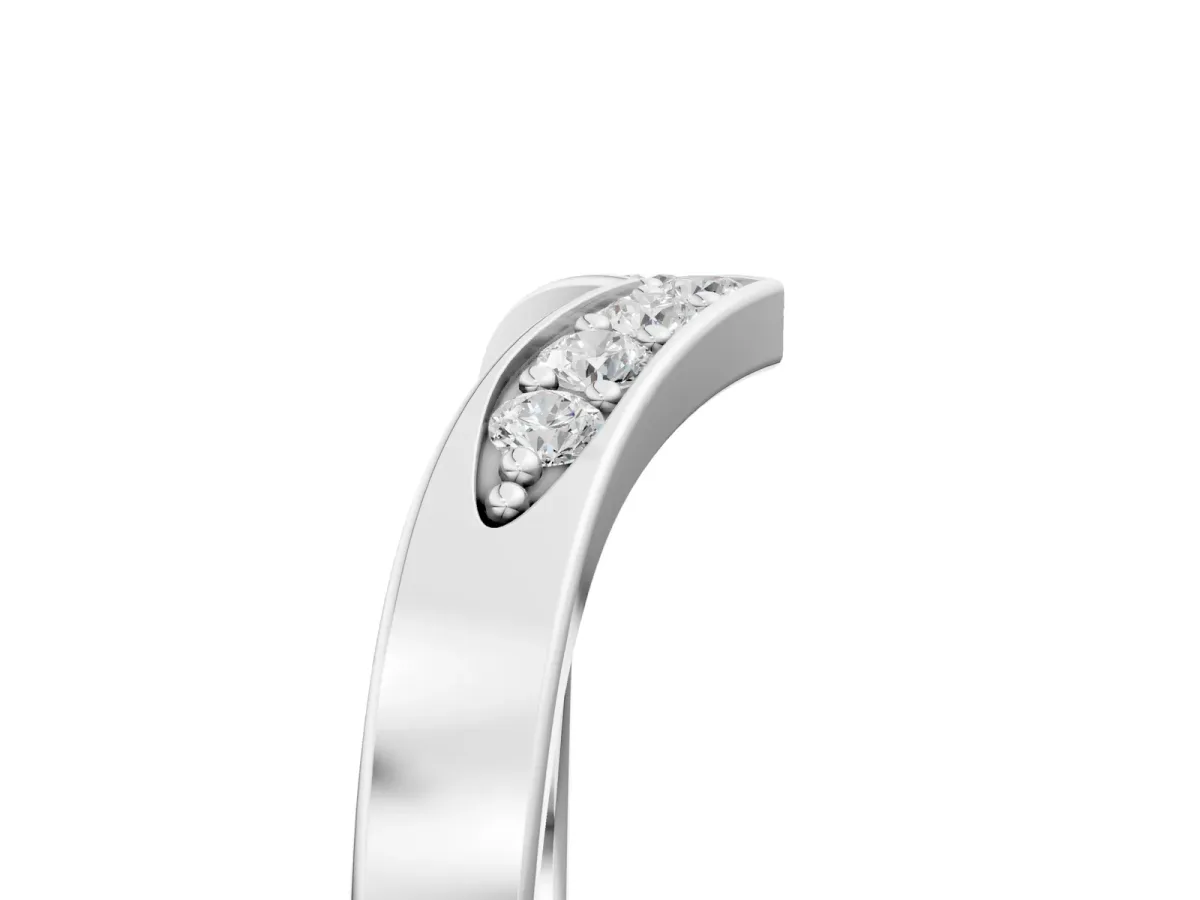 Chevron Pavé Round Diamond Twist Band Silver