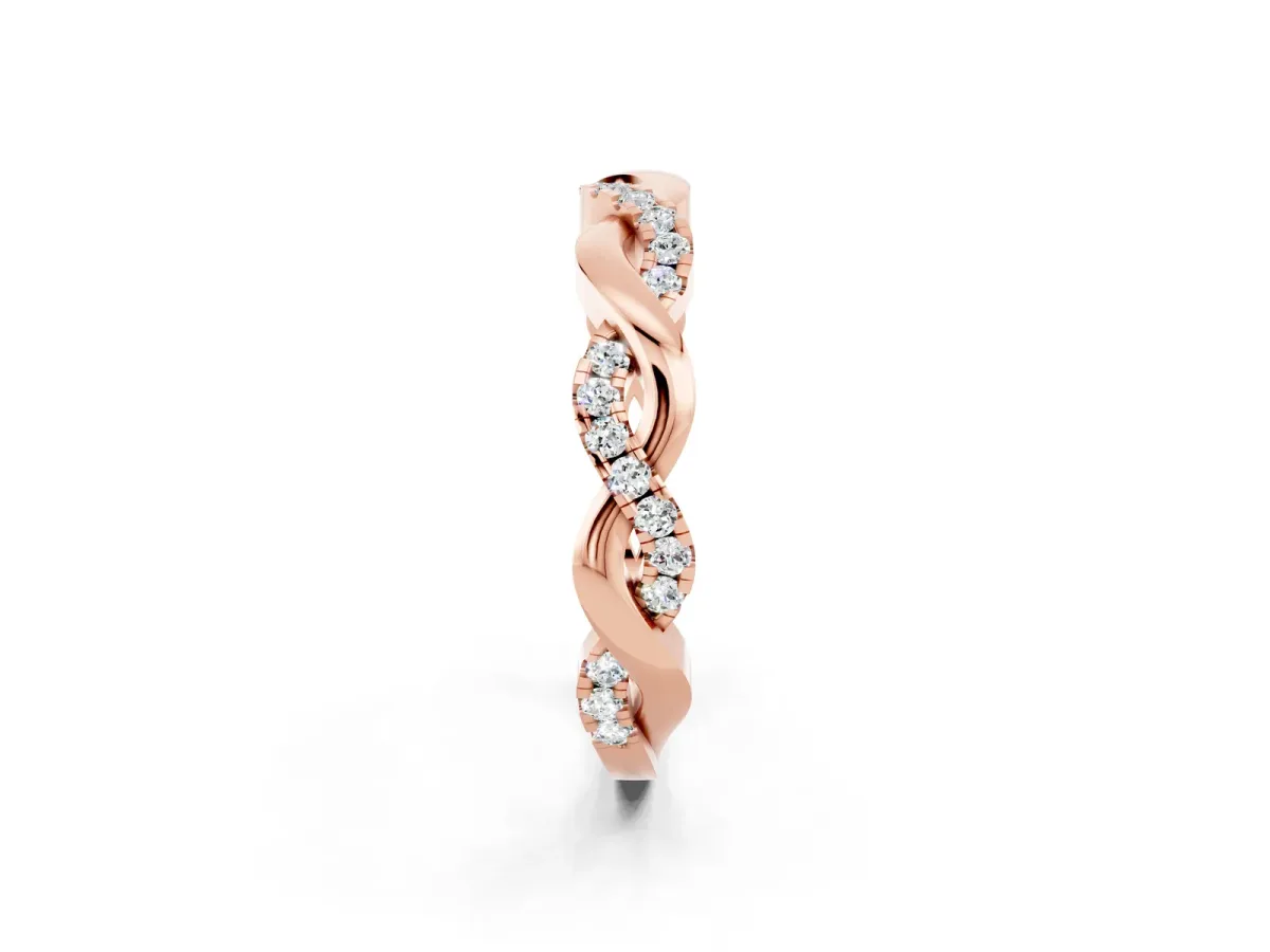 Pavé Round Moissanite Twist Eternity Band with Shared Prong Setting Rose gold