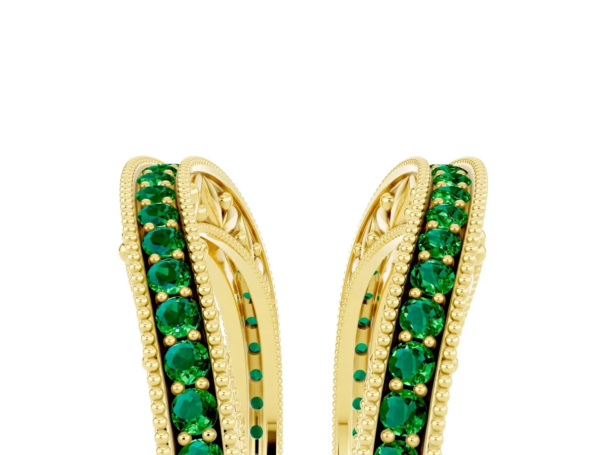 Round Emerald Milgrain Eternity Band with Channel Setting Yellow gold