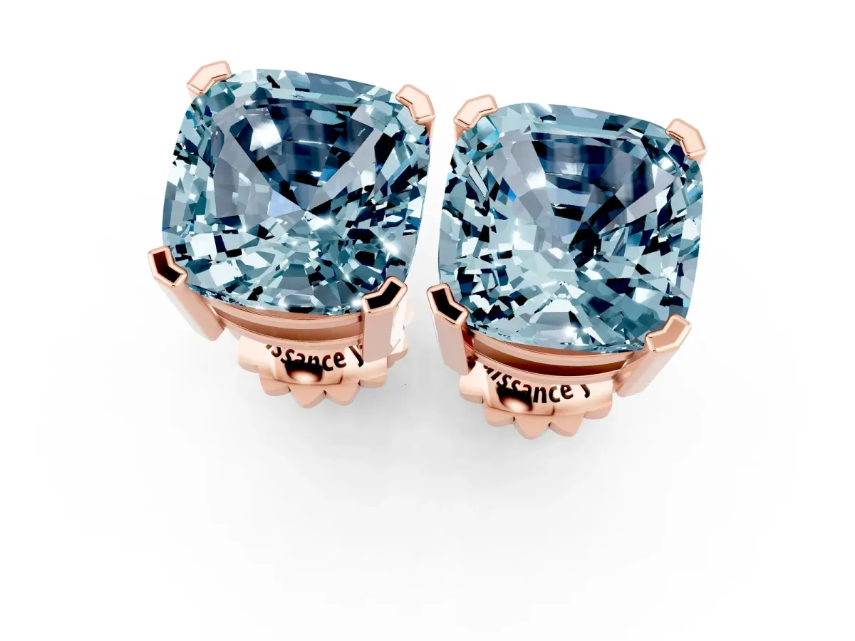 Cushion Cut Aquamarine Stud Earrings Rose gold