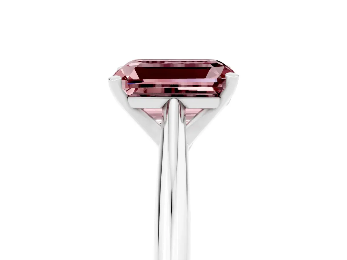 Emerald Cut Morganite Solitaire Engagement Ring with Cathedral Setting and Four-Prong Mount White gold