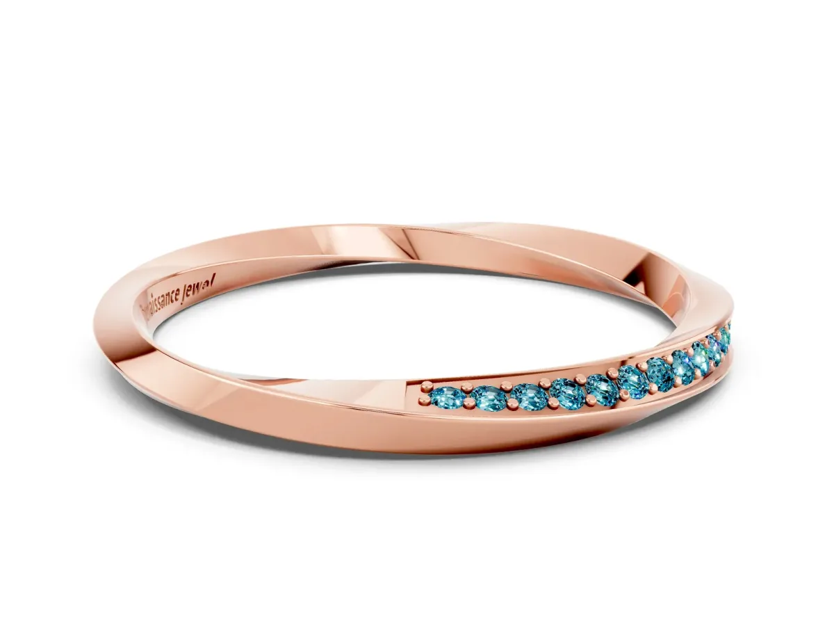 Pavé Round Blue Topaz Twist Band Rose gold