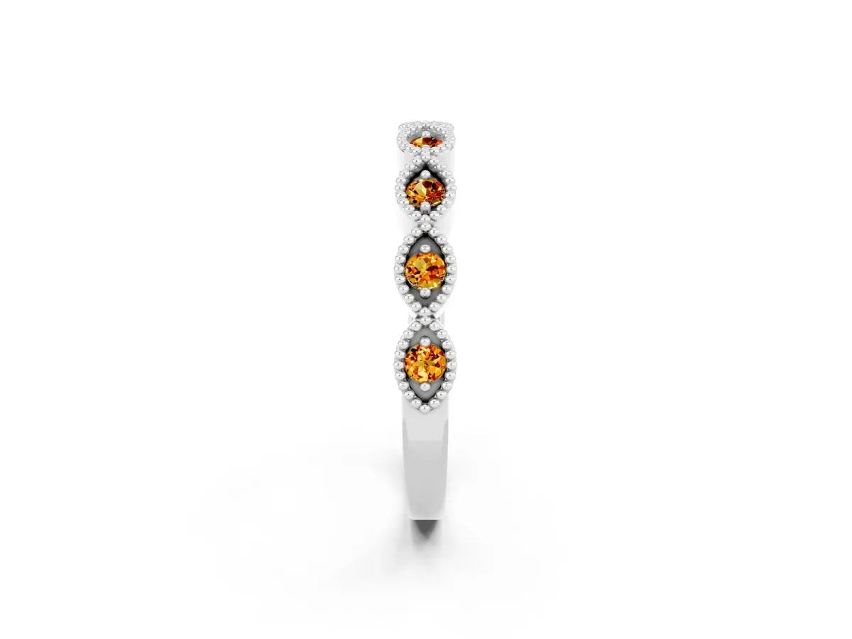 Milgrain Marquise Citrine Half Eternity Band with Bezel Setting Platinum