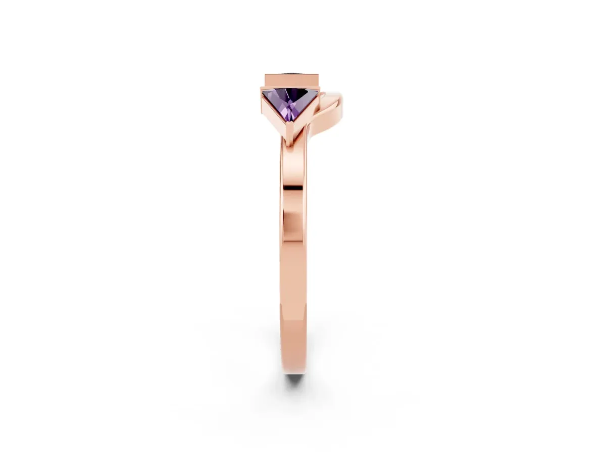 Trillion Amethyst Open Band Ring with Bezel Setting Rose gold