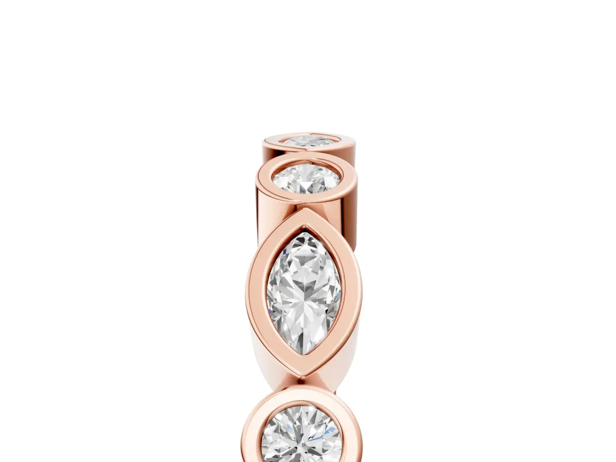 Bezel Set Marquise and Round Diamond Stackable Band Rose gold