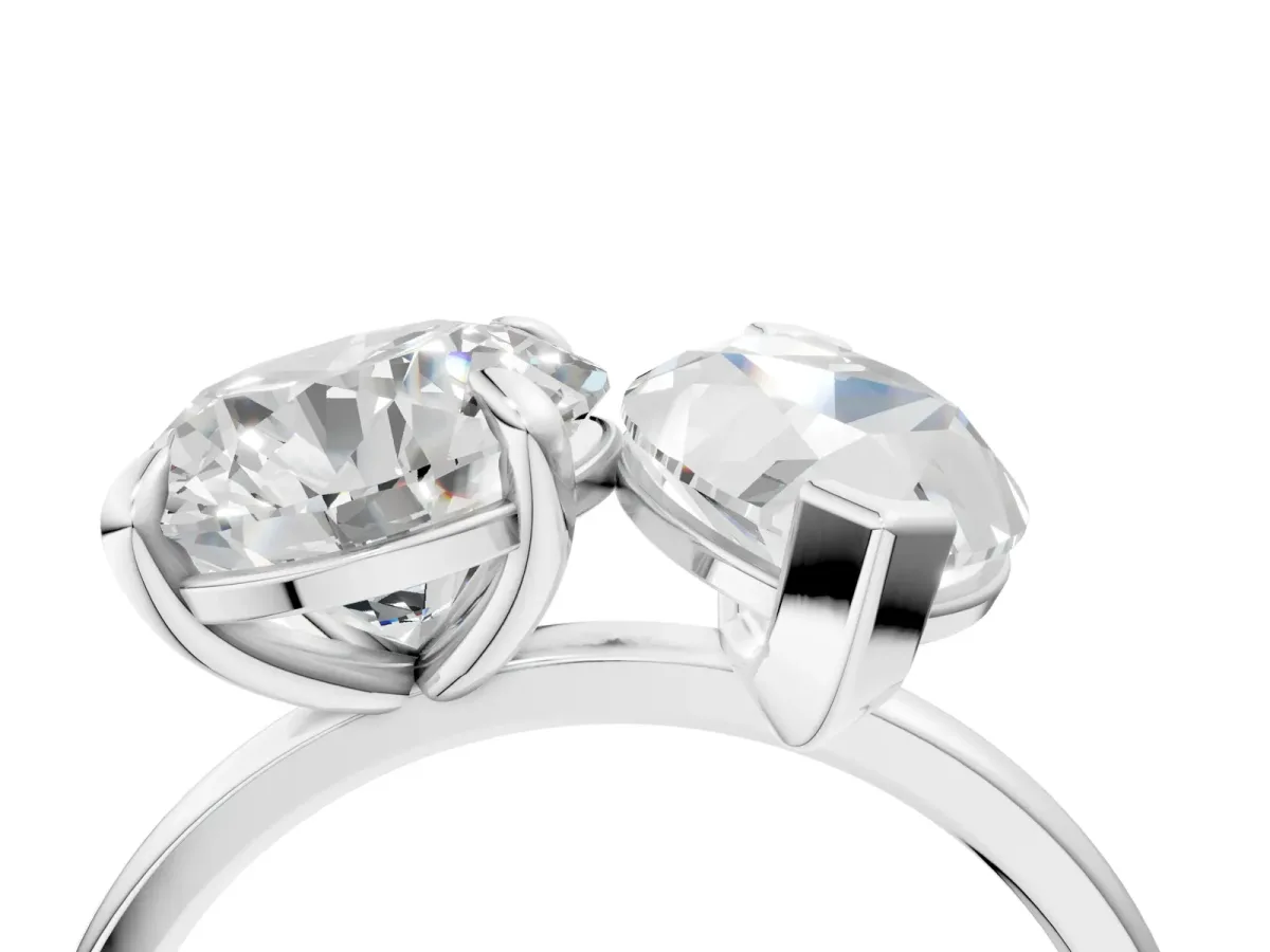 Round and Marquise Toi Moi Ring with Prong Setting and Plain Band Platinum