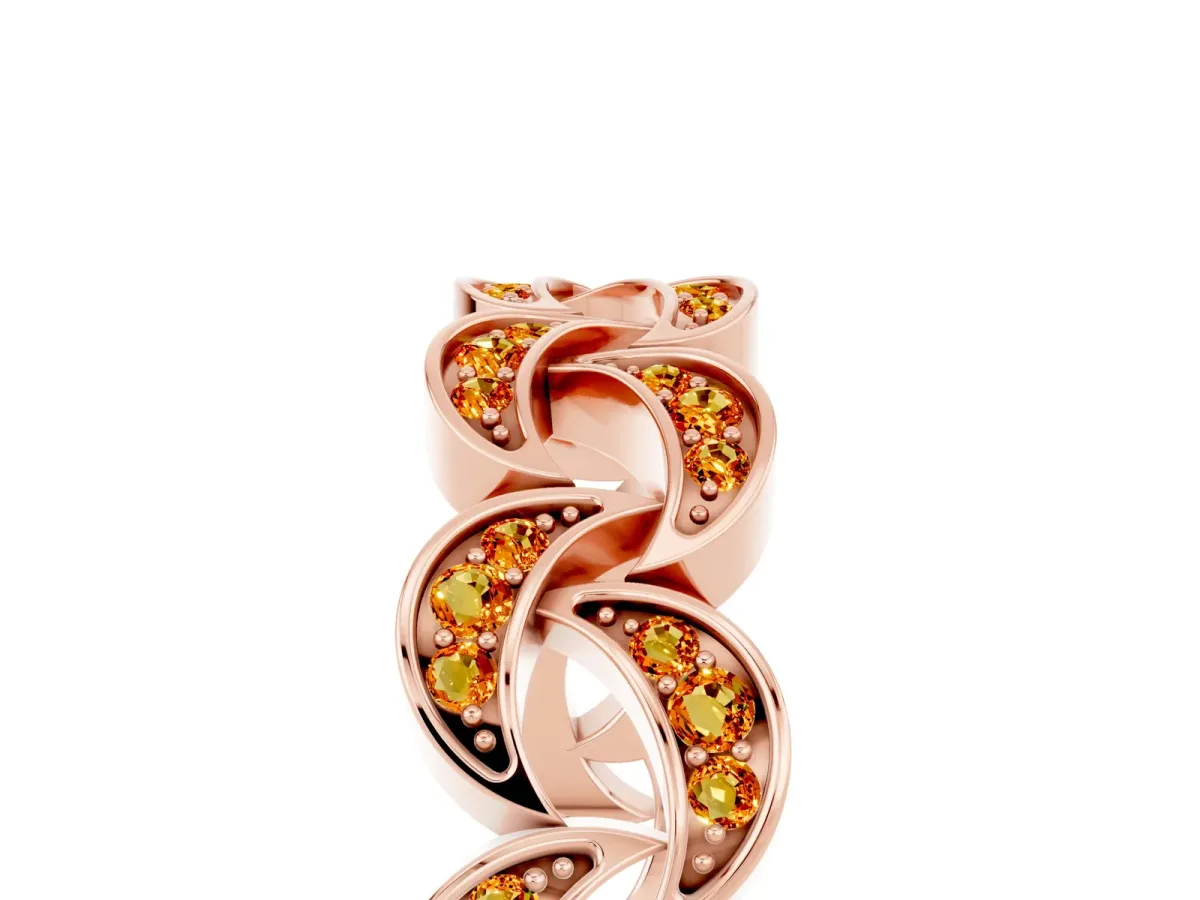 Pavé Round Citrine Interlocking Eternity Band with Bezel Prong Setting Rose gold