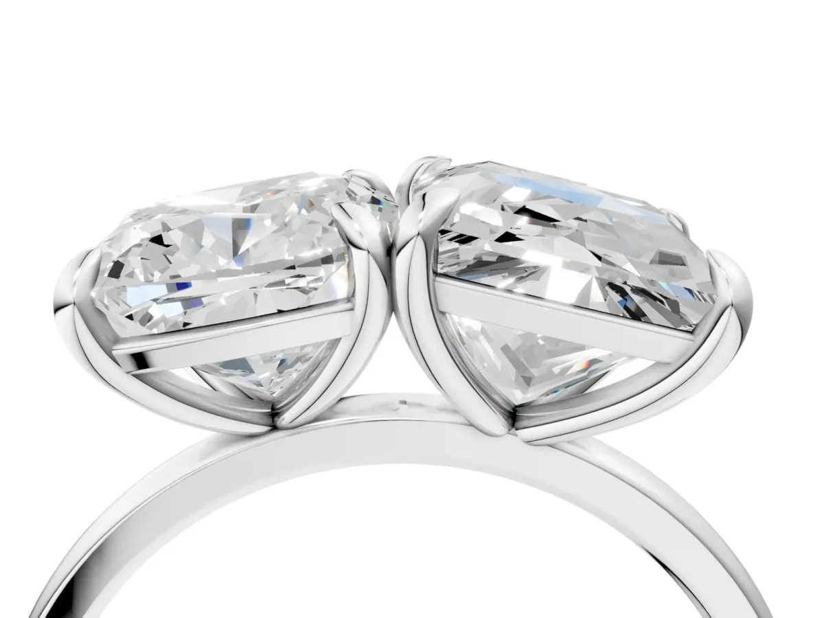 Cushion and Princess Toi Moi Ring with Prong Setting and Plain Band Silver