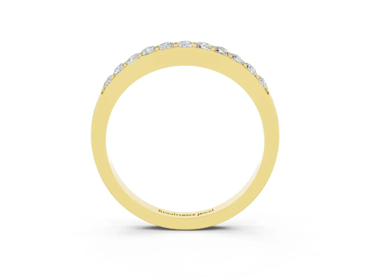 Round Moissanite Curved Wedding Band with Channel Setting Yellow gold