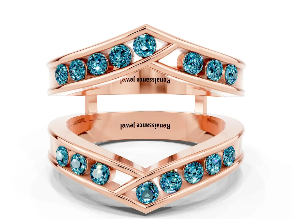 Round Blue Topaz Channel-Set Chevron Band Rose gold