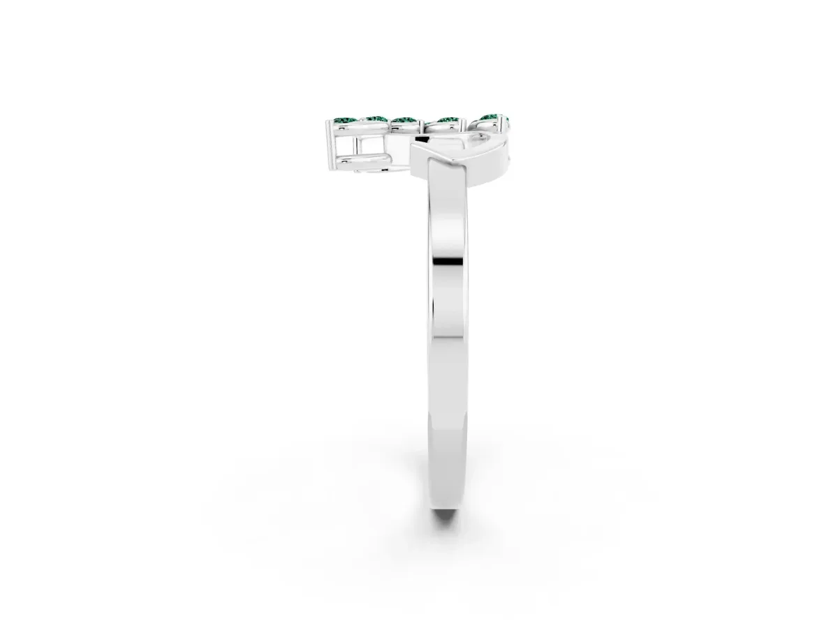 Marquise Green Sapphire Cluster Bypass Ring with Prong Setting White gold