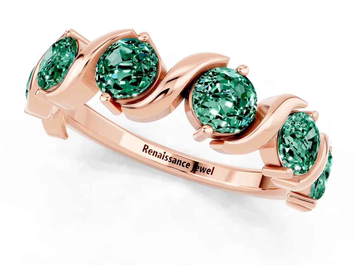 Six-Stone Round Green Sapphire Wave Band with Shared Prong Setting Rose gold