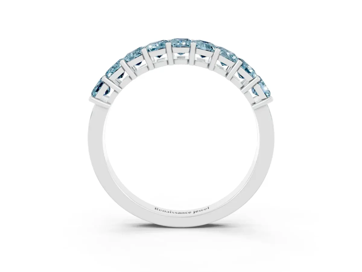 Emerald Cut Aquamarine Prong-Set Eternity Band Silver