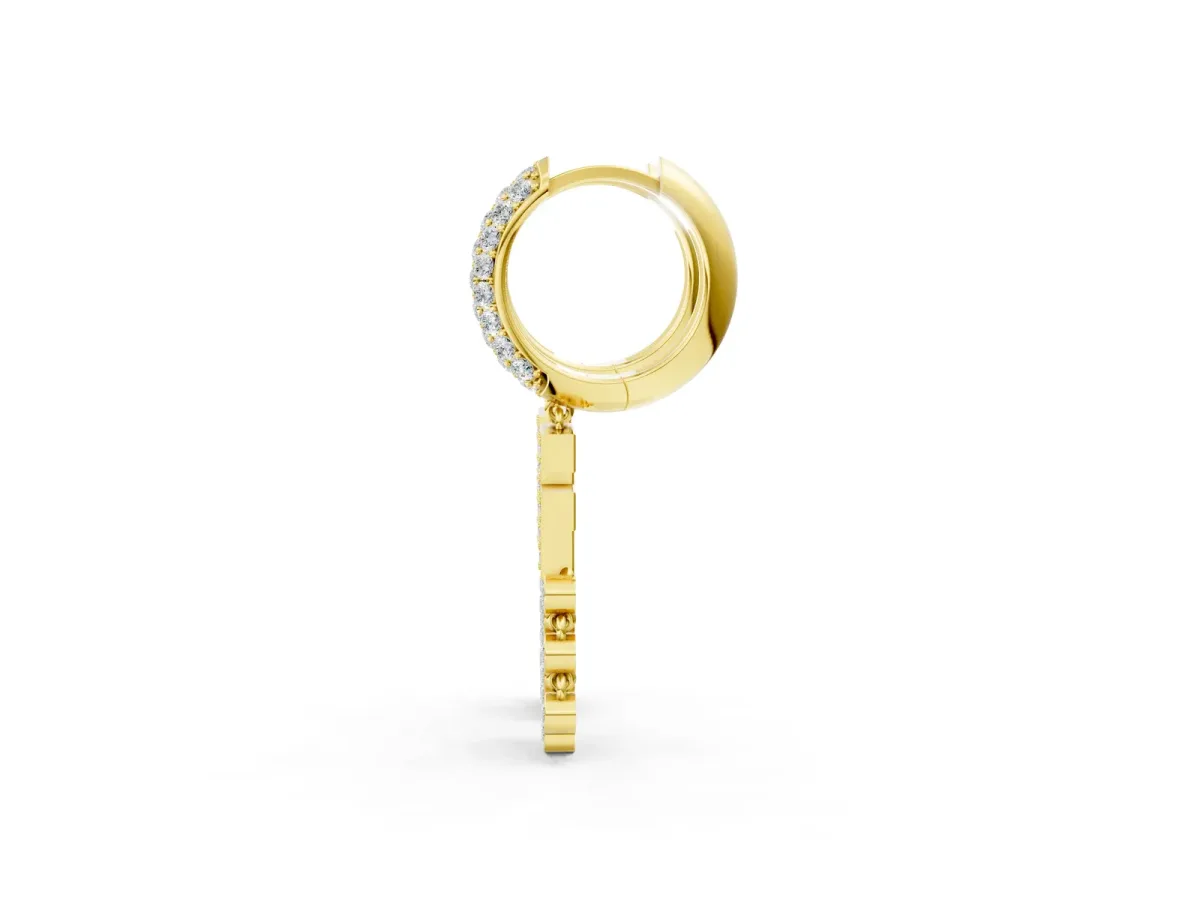 Round Diamond Initial F Huggie Hoop Earrings Yellow gold