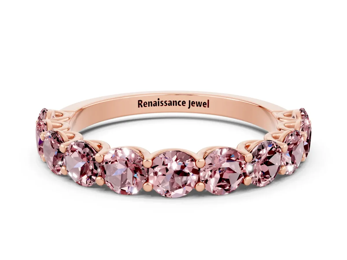 Round Morganite Shared Prong Eternity Band Rose gold