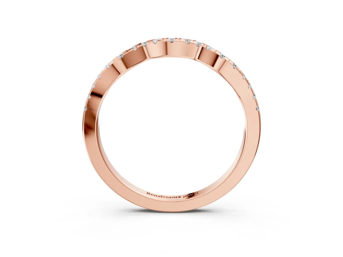 Round Diamond Pavé Curved Wedding Band Rose gold