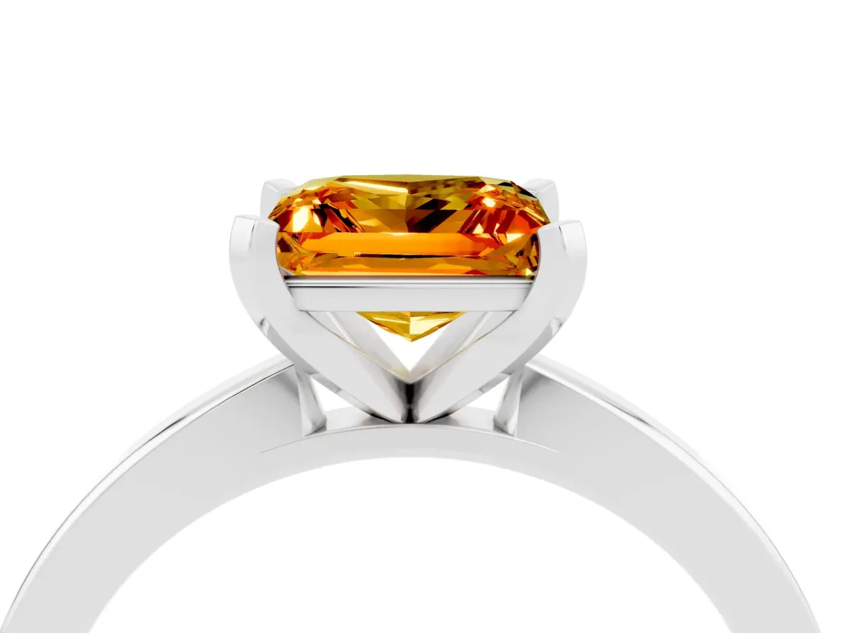 Princess Cut Citrine Solitaire Engagement Ring with Classic Band and Four-Prong Setting Silver