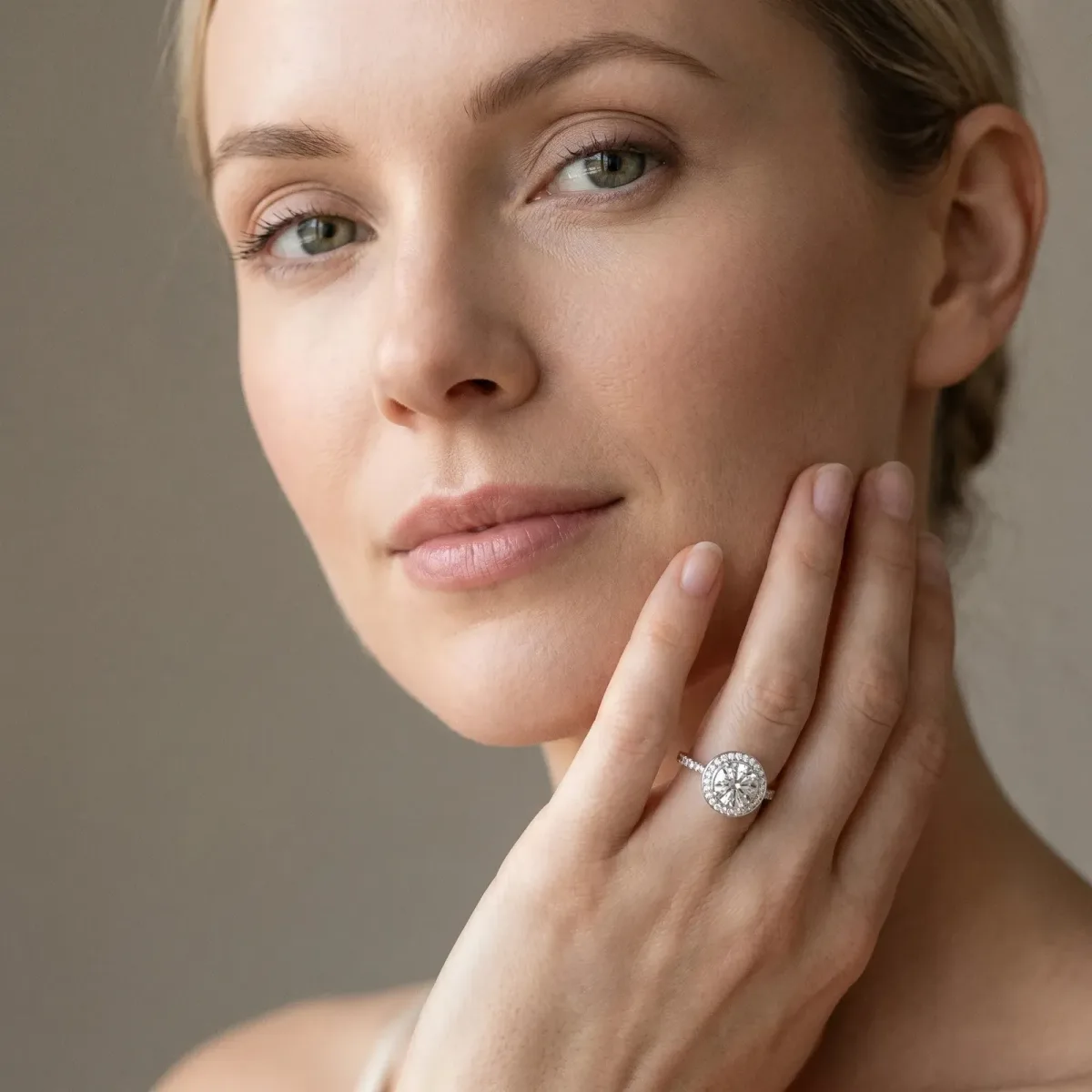 Asscher Cut Diamond Halo Ring with Bezel Frame and Pavé Band Platinum