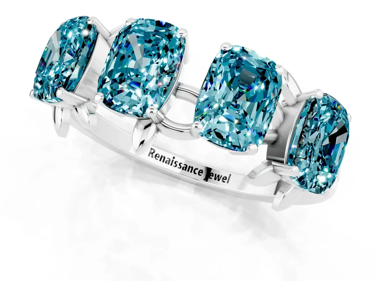 Emerald Cut Blue Topaz Prong-Set Half Eternity Band White gold