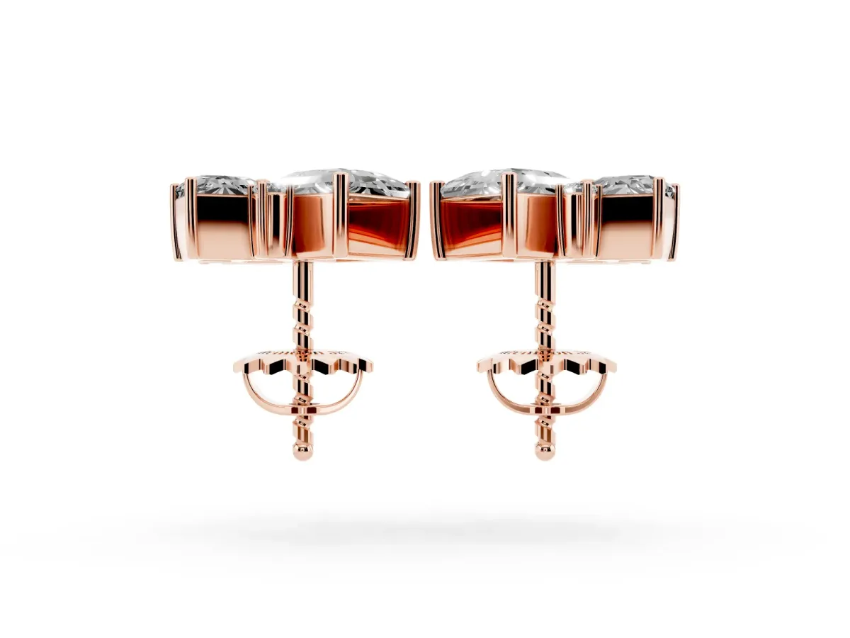 Baguette and Princess Diamond Mosaic Abstract Stud Earrings Rose gold