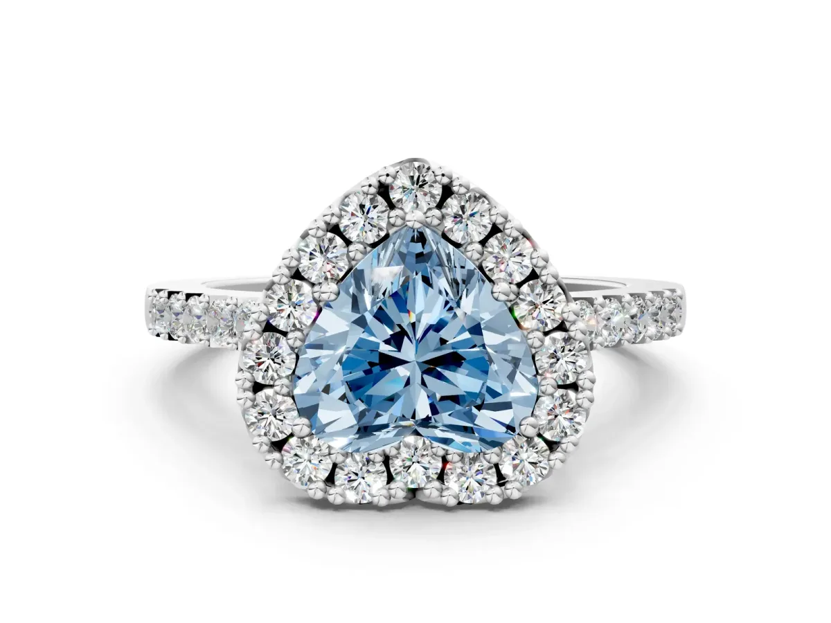 Fancy Blue Heart Cut Halo Diamond Pavé Solitaire Ring Platinum