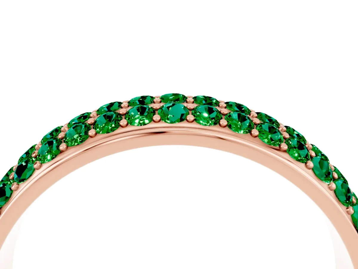 Three-Row Round Emerald Eternity Band with Shared Prong Setting Rose gold