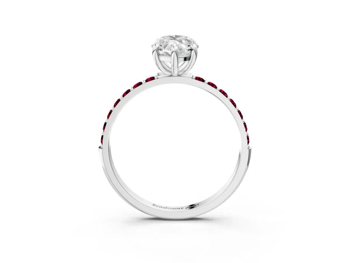 Marquise Cut Diamond Solitaire Ring with Round Garnet Pavé Band and Prong Setting Silver