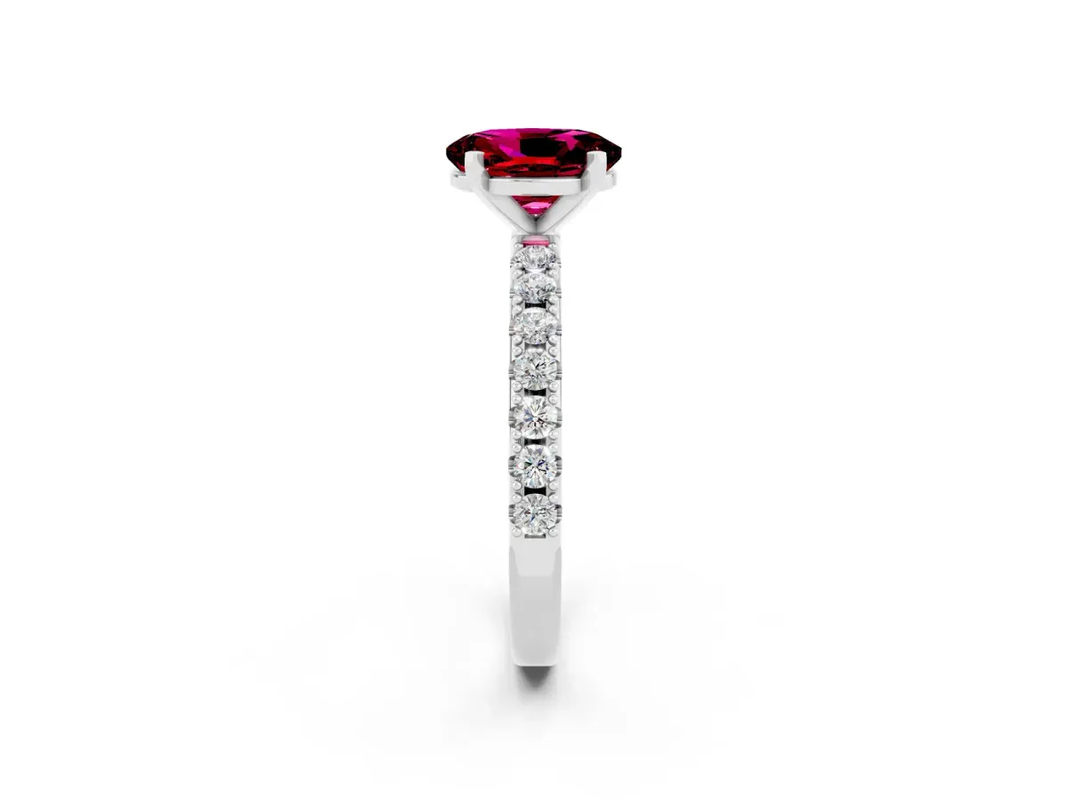 Oval Cut Garnet Solitaire Pavé Band with Four-Prong Setting Silver