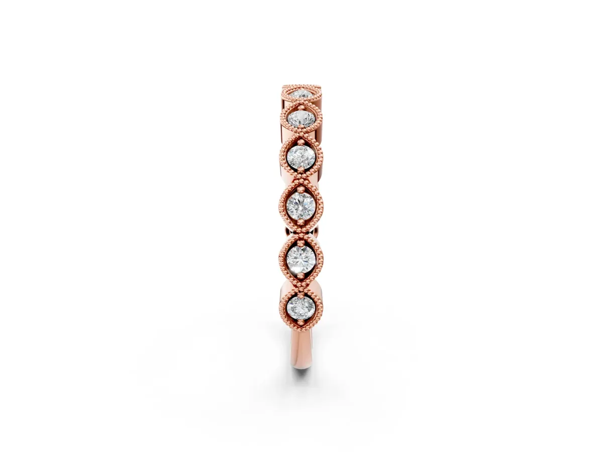 Milgrain Marquise Diamond Eternity Band with Bezel Setting Rose gold