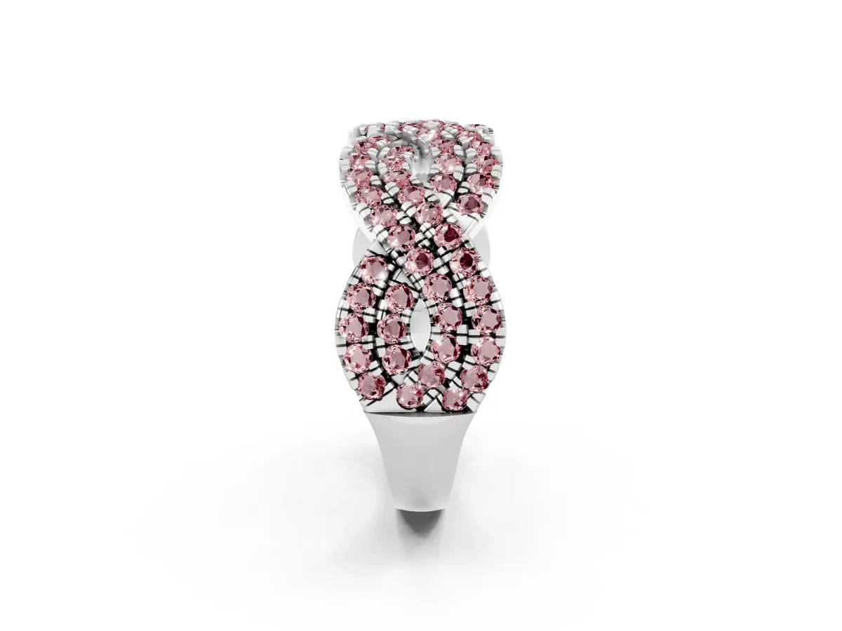 Pavé Round Morganite Infinity Twist Band with Shared Prong Setting Platinum