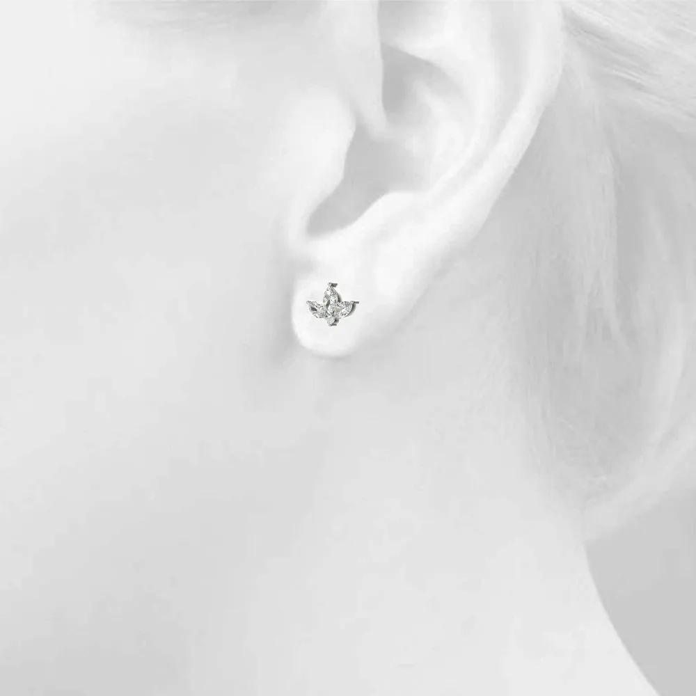 Marquise Cluster Stud Earrings with Round Prong Setting Silver