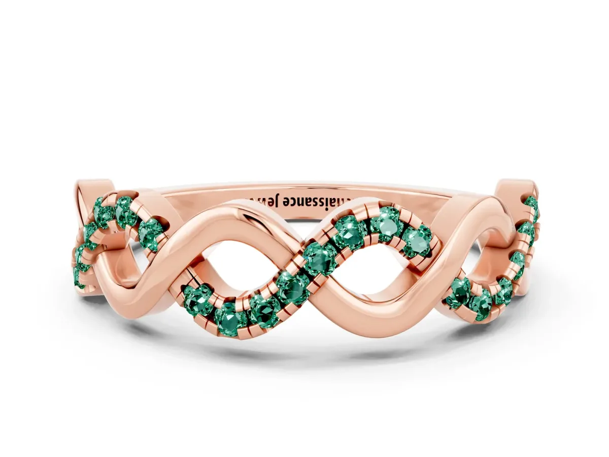 Twist Infinity Round Green Sapphire Band with Pavé Setting Rose gold