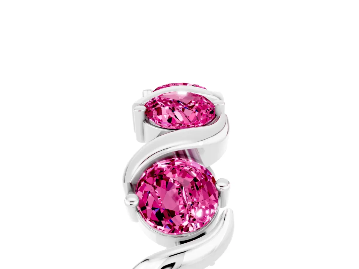 Round Pink Sapphire Half Eternity Band with Wave Prong Setting White gold