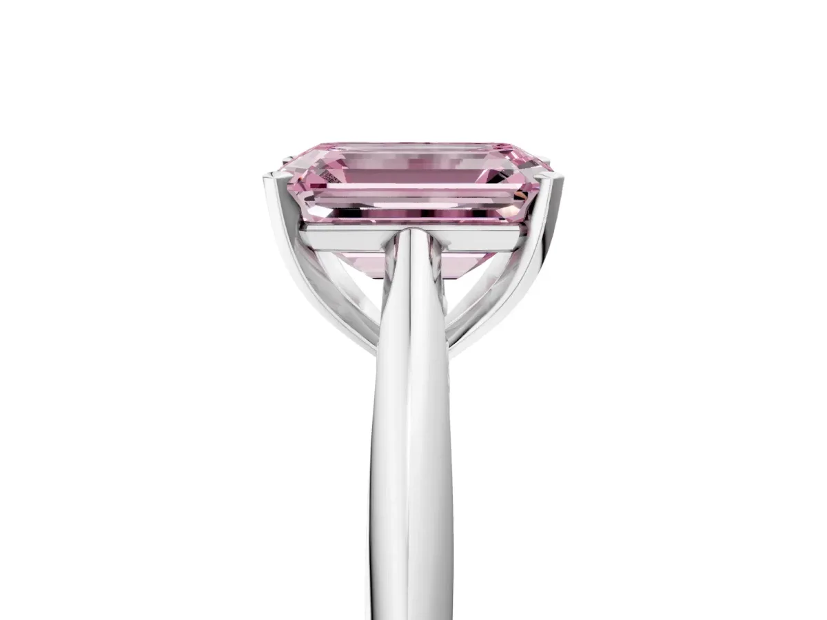 Fancy Pink Emerald Cut Diamond Solitaire Engagement Ring with Cathedral Setting and Four-Prong Mount White gold