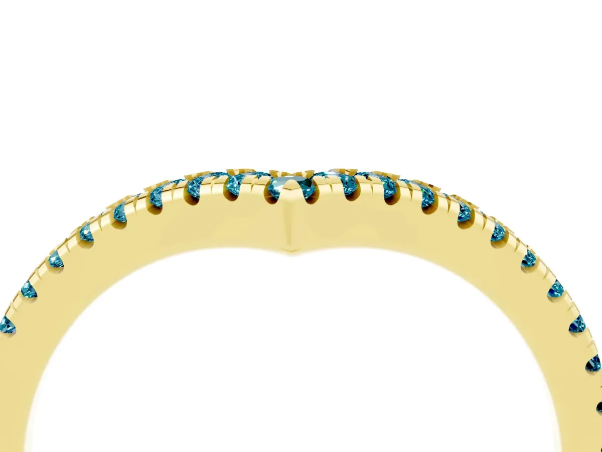Pavé Round Blue Topaz V-Shaped Chevron Band with Shared Prong Setting Yellow gold