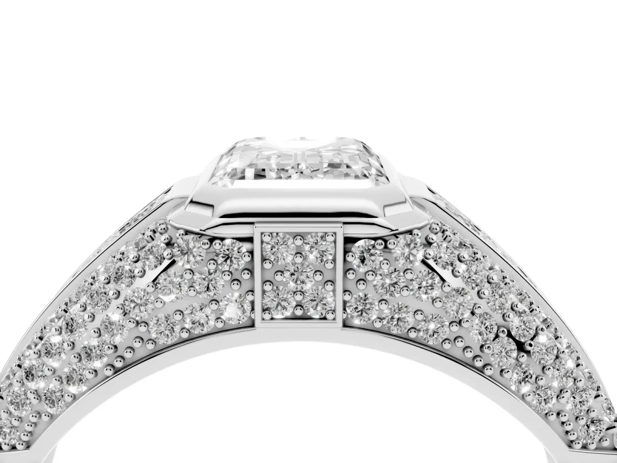 Emerald Cut Diamond Mens Ring with Side Stones White gold