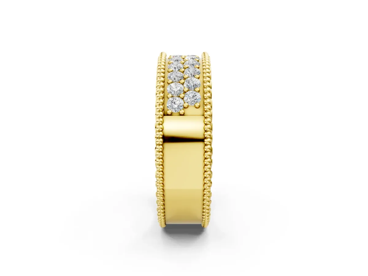 Round Cut Diamond Pave Eternity Band with Bead Prong Setting Yellow gold