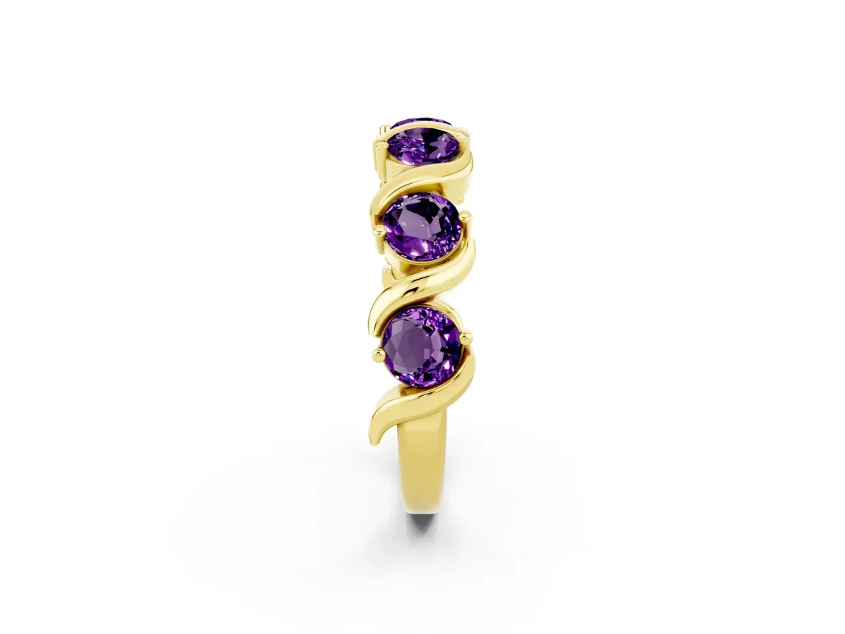 Round Amethyst Half Eternity Band with Wave Prong Setting Yellow gold