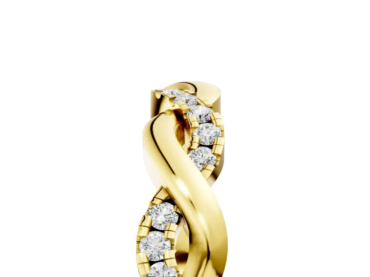 Pavé Round Diamond Twist Eternity Band with Shared Prong Setting Yellow gold