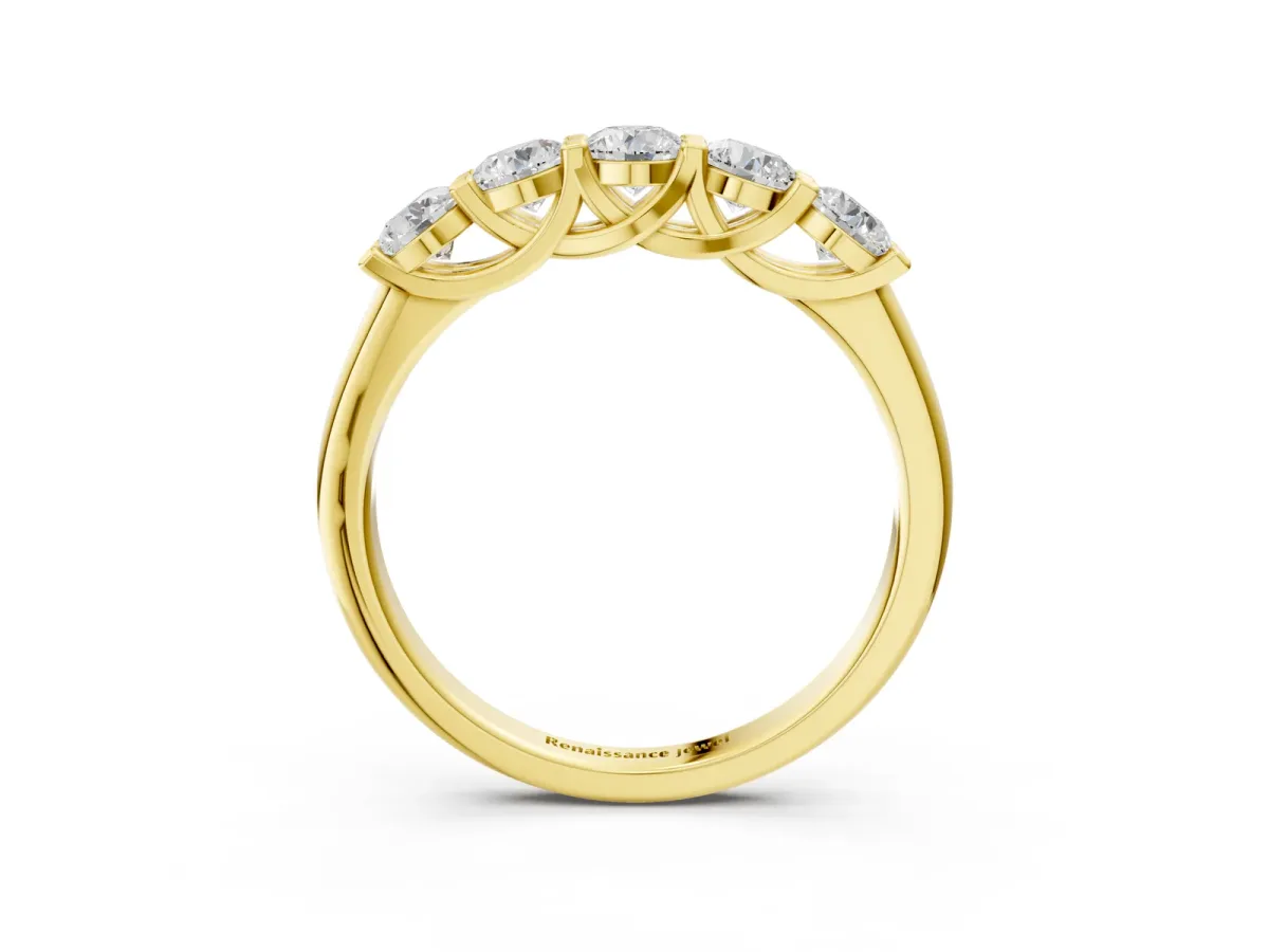 Round Cut Diamond Half Eternity Band with Prong Setting Yellow gold