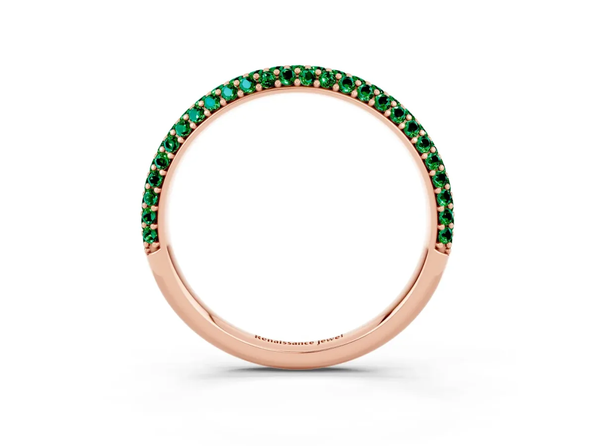 Round Emerald Pavé Eternity Band with Shared Prong Setting Rose gold