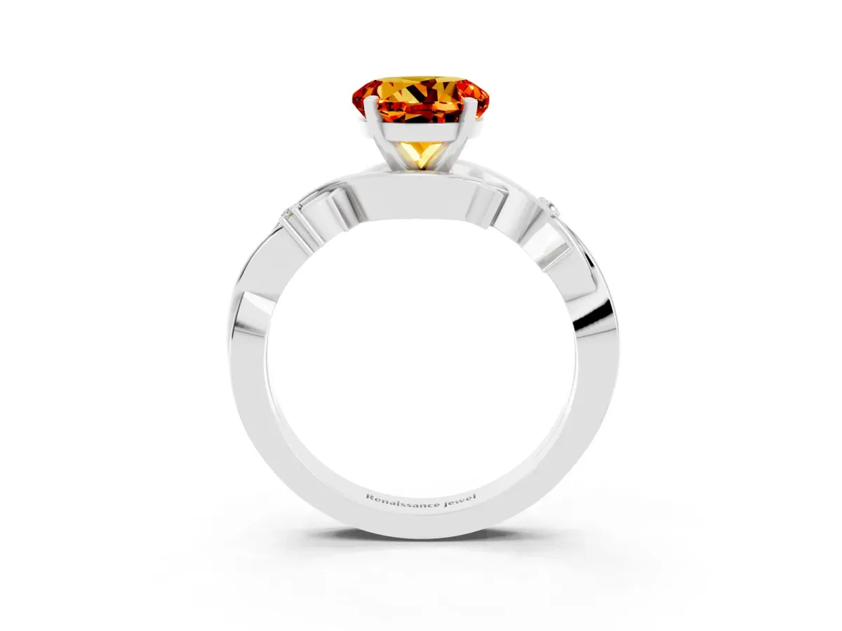Round Cut Citrine Solitaire Ring with Twisted Band and Prong Setting Silver