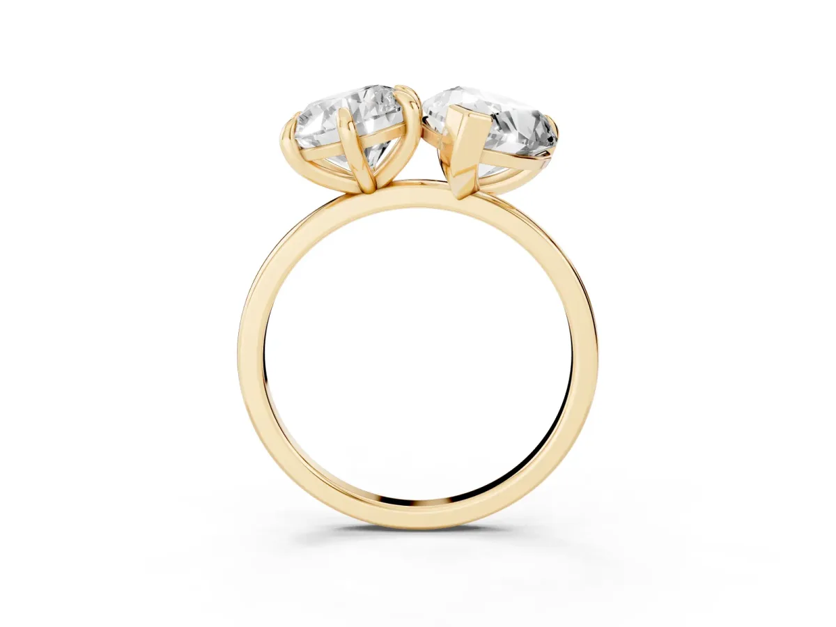 Round and Pear Toi Moi Ring with Prong Setting and Plain Band Yellow gold