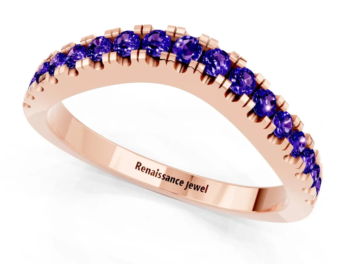 Round Tanzanite Pavé Curved Band with Shared Prong Setting Rose gold