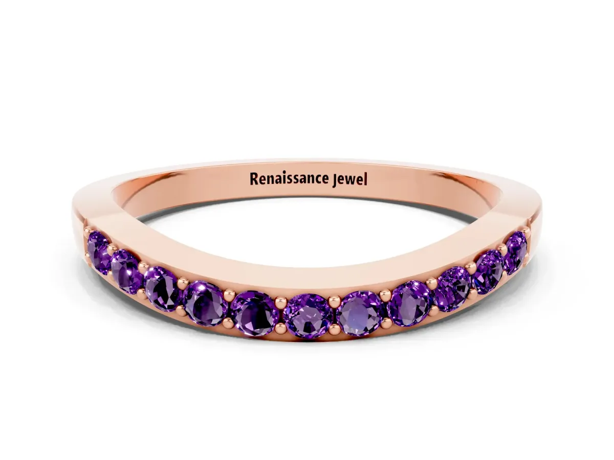 Round Amethyst Curved Wedding Band with Channel Setting Rose gold
