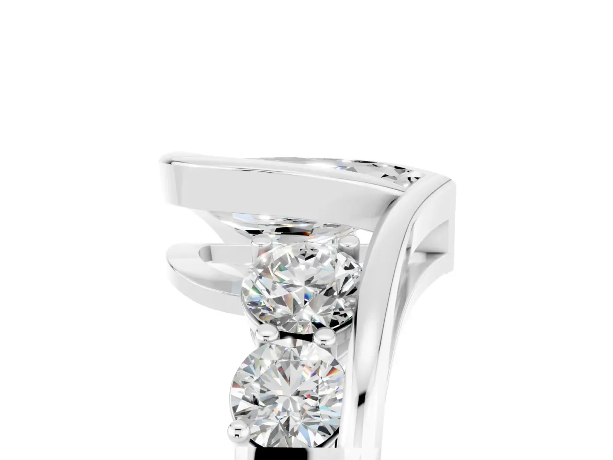 Bezel Set Pear Cut Moissanite Bypass Ring with Round Accents Silver