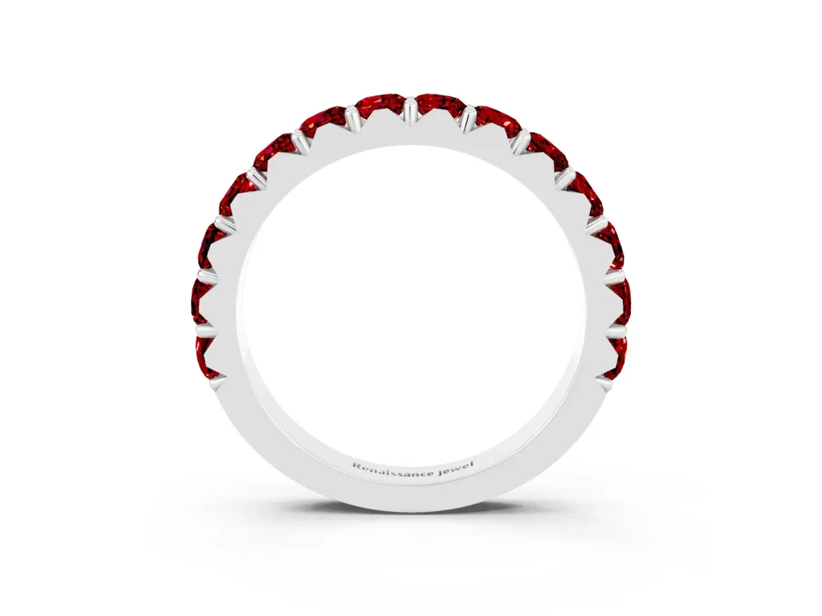 Round Ruby Half Eternity Band with Classic Prong Setting Silver
