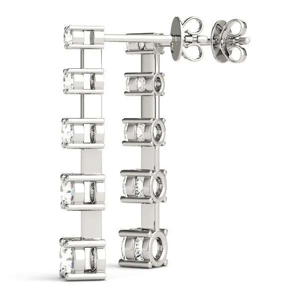 Round Cut Prong Set Diamond Drop Earrings White gold