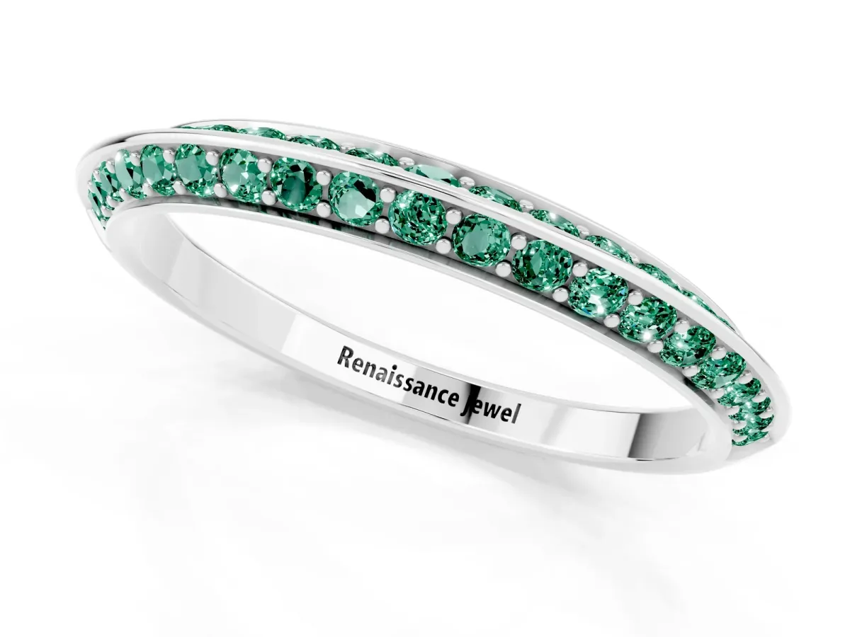 Double Row Pavé Round Green Sapphire Eternity Band with Channel Setting Silver