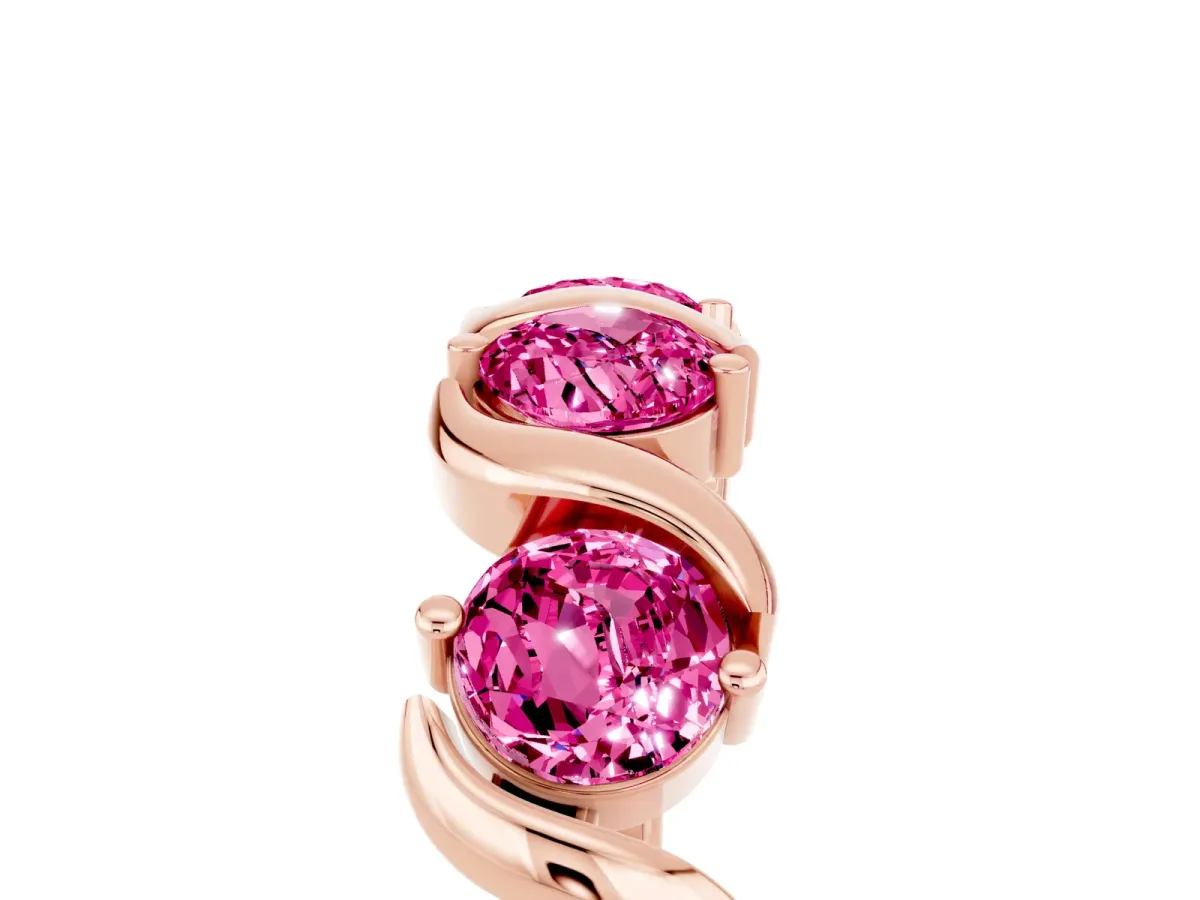 Six-Stone Round Pink Sapphire Wave Band with Shared Prong Setting Rose gold